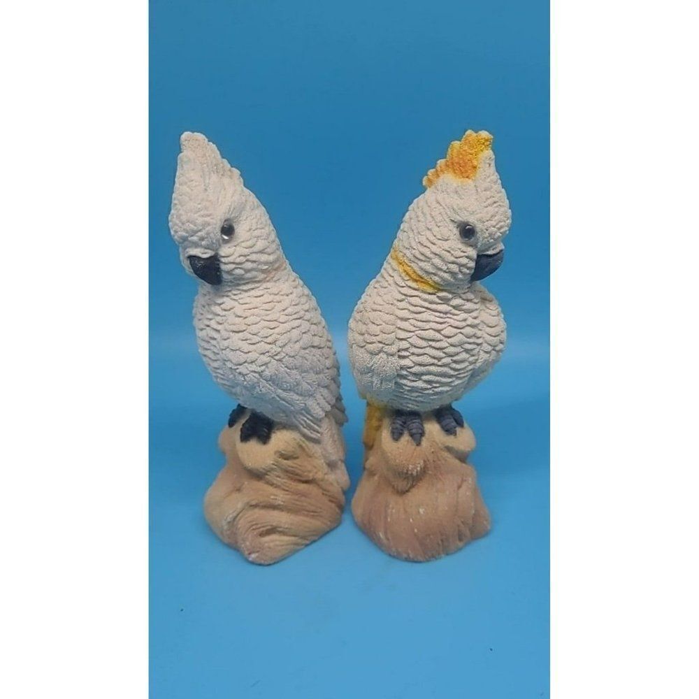 Set of (2) Cockatiel Bird Sand Sculptures Figurines Home Decor